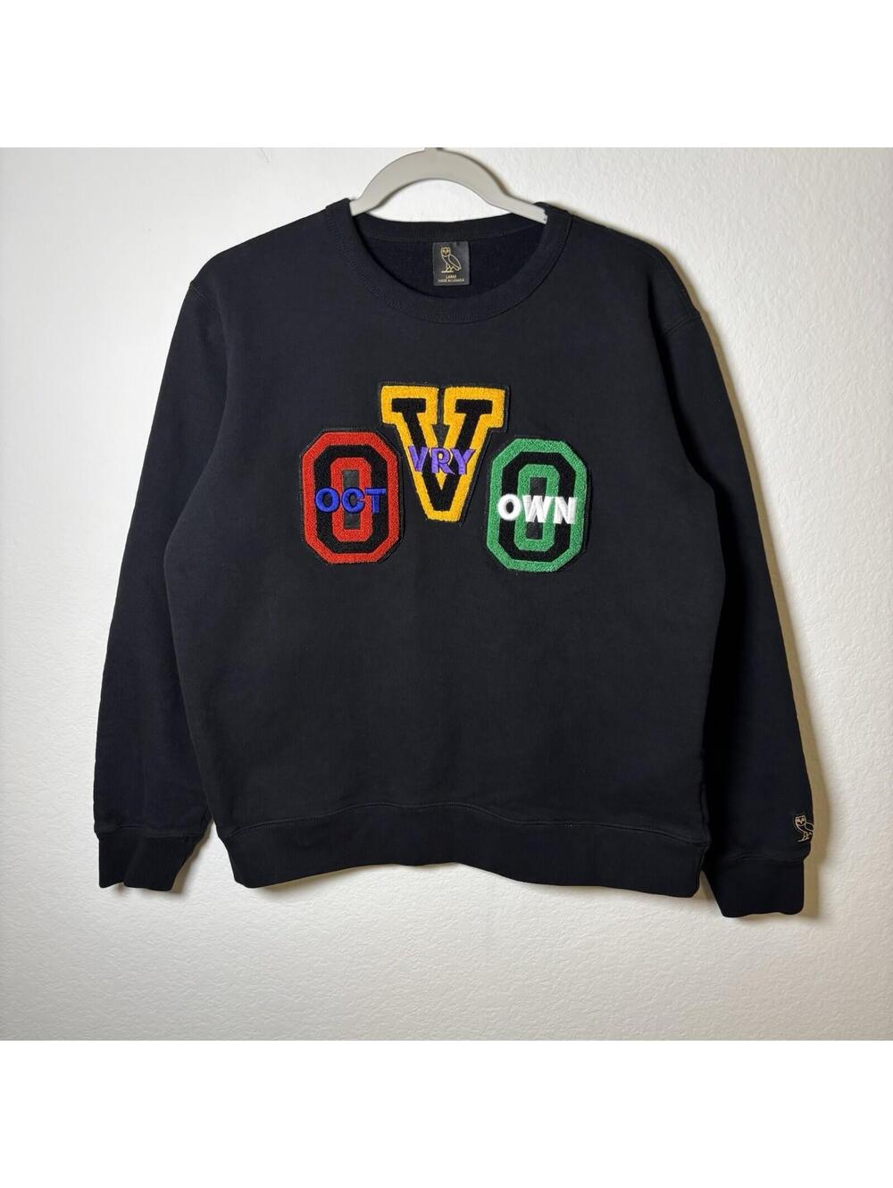 Drake OVO Octobers Very Own Sweatshirt Black Size Medium Letterman Letters EUC
